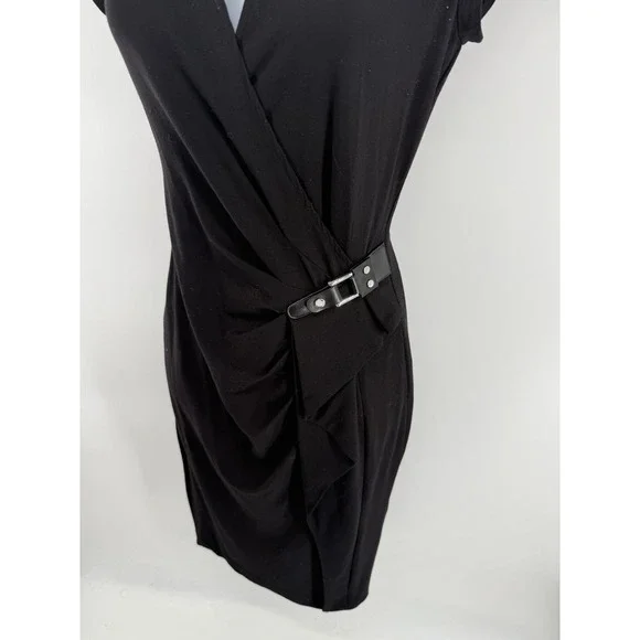 Cache Black Buckle Detail Cap Sleeve Womens Stretch Dress Small - Picture 3 of 8